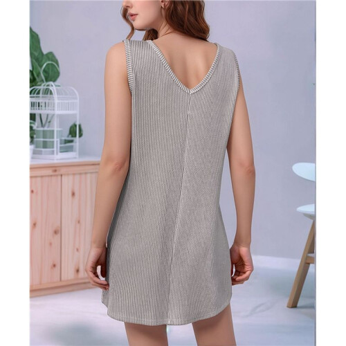 V Neck Sleeveless Sundresses Light Grey M 2