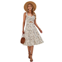 Casual V-Neck Sundress Apricot M