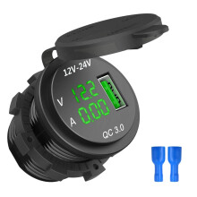 12V / 24V Caricabatteria Usb da Auto con Caricabatteria da Auto con Presa Accendisigari Led Nero e Verde