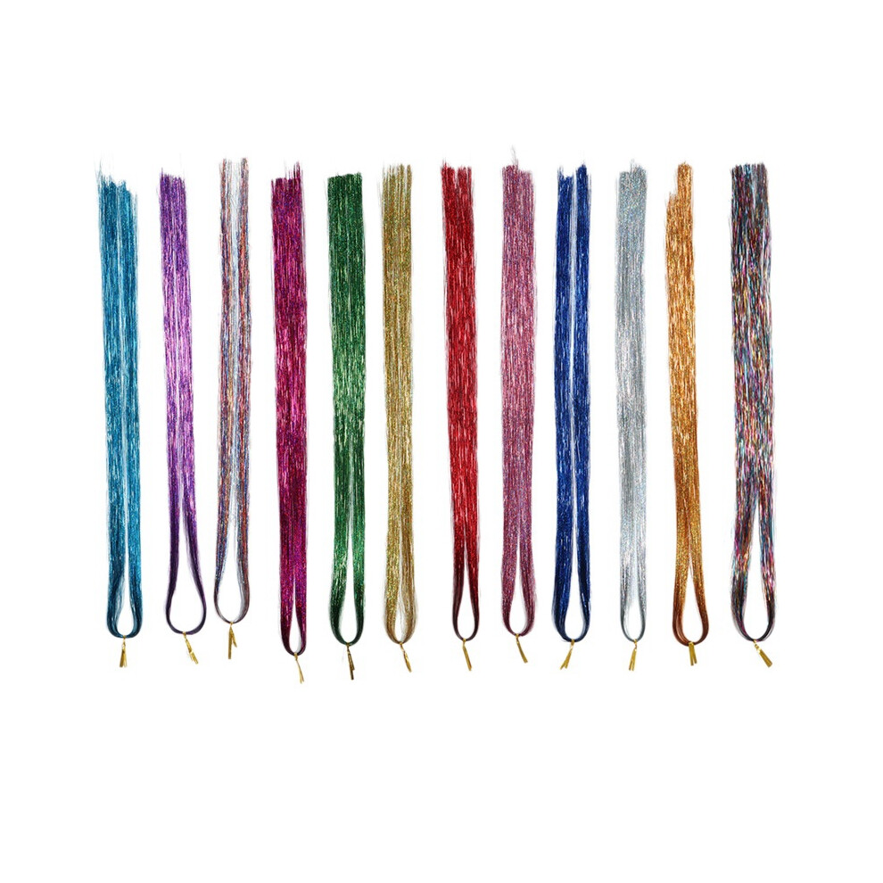 Unisex Light/Red/Green Hair Tinsel Strands With Tools 12 Colors Hair Tinsel Strands Kit, Hair Extensions Glitter Shiny Silk Tinsel