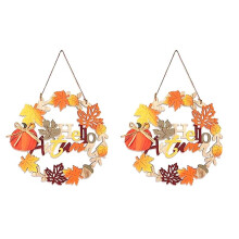 Fall Front Door Decor, 12 Inch Fall Wreaths for Front Door, 3D Wooden Fall Door Sign Hanging Pumpkin Maple Leaf Wreath