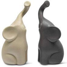 Liebevolles Elefantenpaar im Beige & Grau - Moderne Keramikskulptur - Figur Als Set - Dekofigur - Ornament