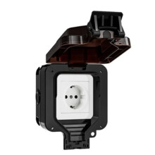 IP66 Waterproof Socket 220V Black Wall Plug Power with Built-In Electrical EU Home Appliance(A)