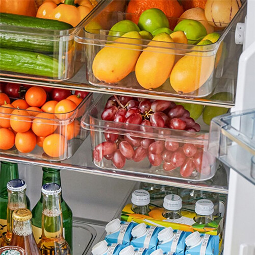 2PCS Refrigerator Drawer Organizer and Storage Clear Fridge Organizer  Wheels, Upgrade Thick 1