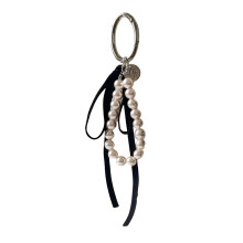 Fashion Ribbon Bowknot Pearls Keychain Pendant Backpack-Pink