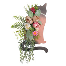 Spring Cats Wreaths for Front Door, Artificial Spring Summer Cats Door Wreaths with Green Leaf, Farmhouse Wreath