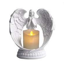 Starry White Angel Wing Praying Sandstone Statue Angel Figurine Prayer Home Decoration Memorial LED Candle Holder