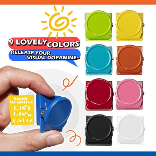 Magnet Clips 9 Pack Magnetic Clips for Classroom Whiteboard Refrigerator Fridge, Assorted Colors 1