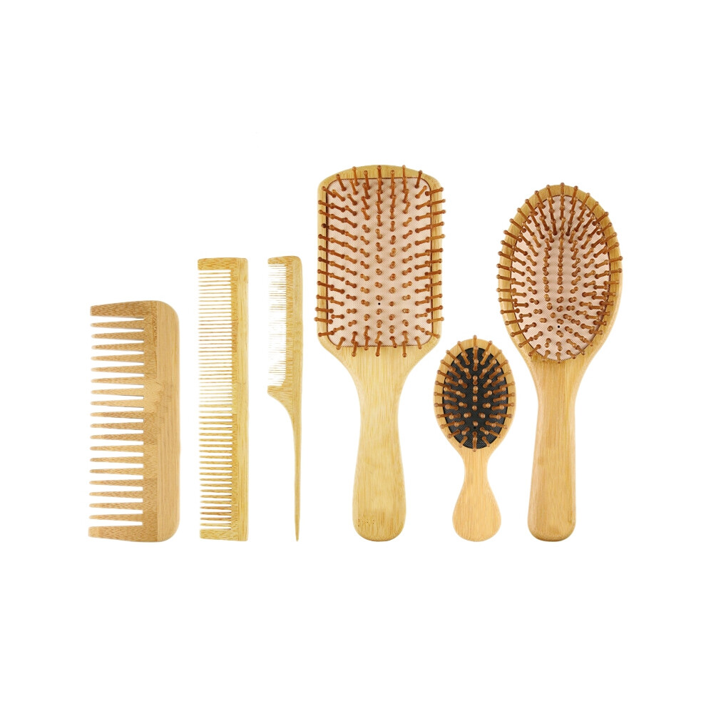 6PC/Set Wood Comb Healthy Paddle Cushion Hair Loss Massage Brush Hairbrush Comb Scalp Hair Care Healthy Bamboo Comb