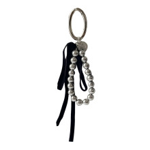 Lovely Ribbon Bowknot Pearls Keychain Pendant Backpack-Gray