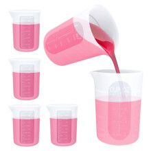Conjunto de Copos de Medição de Silicone de 6 Unidades - 2 Copos de Silicone Reutilizáveis de 250 Ml, 4 Copos de Medição Antiaderentes, Copos de