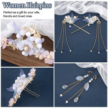 3PCS Camellia Flower Tassels Hairpin,Pearl Hair Clips Headpiece Retro Chinese Hanfu Wedding Brides Hair Accessories