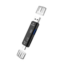 Leitor de Cartão 3 em 1 com Função OTG Suporte USB 2.0 /Tipo C/Função USB Cartão de Memória Micro-USB Preto