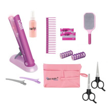 Kit de Brinquedos para Salão de Beleza para Meninas, Alisador e Acessórios de Estilo, Conjunto de Estilista de Bonecas de Simulação de Moda