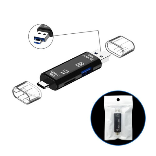 3-In-1 Card Reader with OTG Function Support USB 2.0 /Type C/USB Function Micro-USB Memory Card Black 1