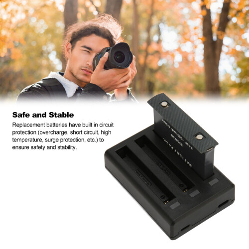 Chargeur de batterie pour caméra avec 3 piles de 1700mAh et câble Type C 2