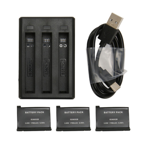 Chargeur de batterie pour caméra avec 3 piles de 1700mAh et câble Type C 1