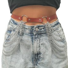 Leather Body Chain with Fringes for Women Multilayer-brown