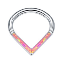 Titaniums Steel Teardrop Septum Nose Ring-Pink Opal