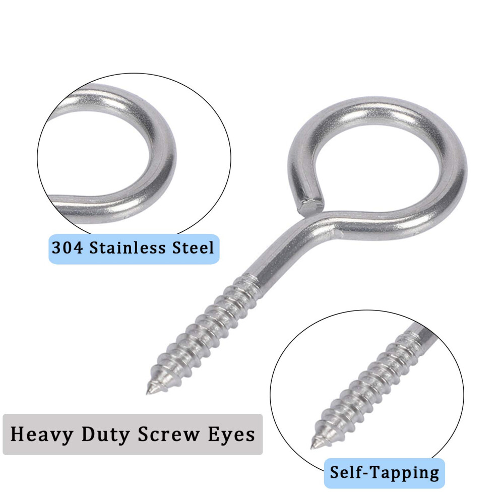 Heavy Duty Screw, Stainless Steel Eye Screws For Indoor Outdoor Applications, Rustproof Waterproof Anti-Corrosion, Self Tapping Screws For Securing 9169997020635