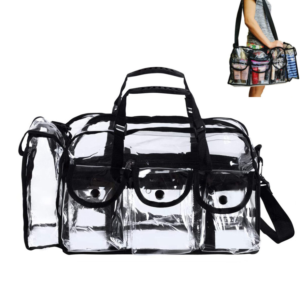 Portable And Versatile Transparent Clear Makeup Bag, Constructed With Durable Materials, Offering Adjustable Shoulder Strap And Spacious Interior For
