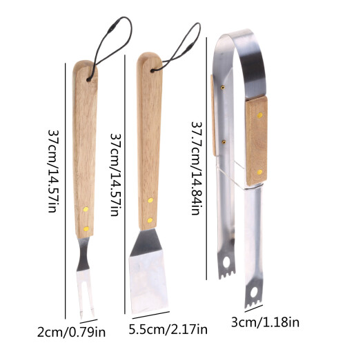 Ensemble d'outils de barbecue avec manche en bois, ustensiles de 2