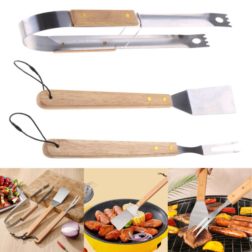 Ensemble d'outils de barbecue avec manche en bois, ustensiles de 1