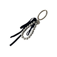 Ribbon Bowknot Pearls Keychain Pendant Lovely Hangings-Gray