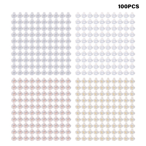 100Pcs Silicone Earring Backs Secure Locking Replacements-Gold 1