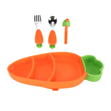 Baby-Set zum Füttern Silikon Baby-Geschirr Gabel Löffel Strohhalm Reinigungsbürste Orange