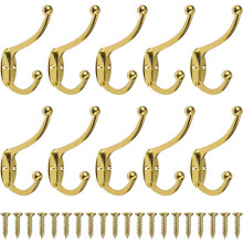 Patères robustes, lot de 10, en laiton antique, pour bureau, chambre ou entrée. Conception compacte avec vis en acier inoxydable pour une fixation