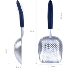 Pá de metal gigante para recolher lixo, com boca larga para limpeza rápida, pá funda para alcançar cantos difíceis e cabo antiderrapante para
