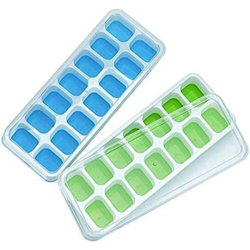 Silicone Ice Cube Trays, 2 Pack, Easy-Release, Durable, Flexible, Bpa Free, Spill-Resistant Removable Lid, Food-Grade Material, Stackable,