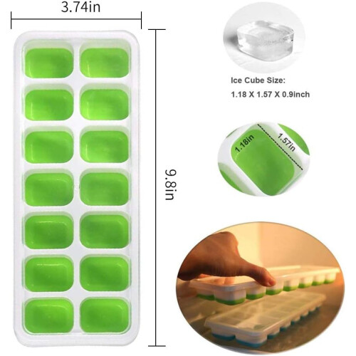 Silicone Ice Cube Trays, 2 Pack, Easy-Release, Durable, Flexible, Bpa Free, Spill-Resistant Removable Lid, Food-Grade Material, Stackable, 1