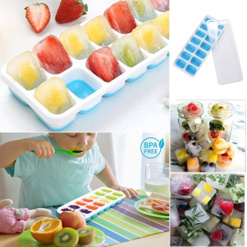 Silicone Ice Cube Trays, 2 Pack, Easy-Release, Durable, Flexible, Bpa Free, Spill-Resistant Removable Lid, Food-Grade Material, Stackable, 2
