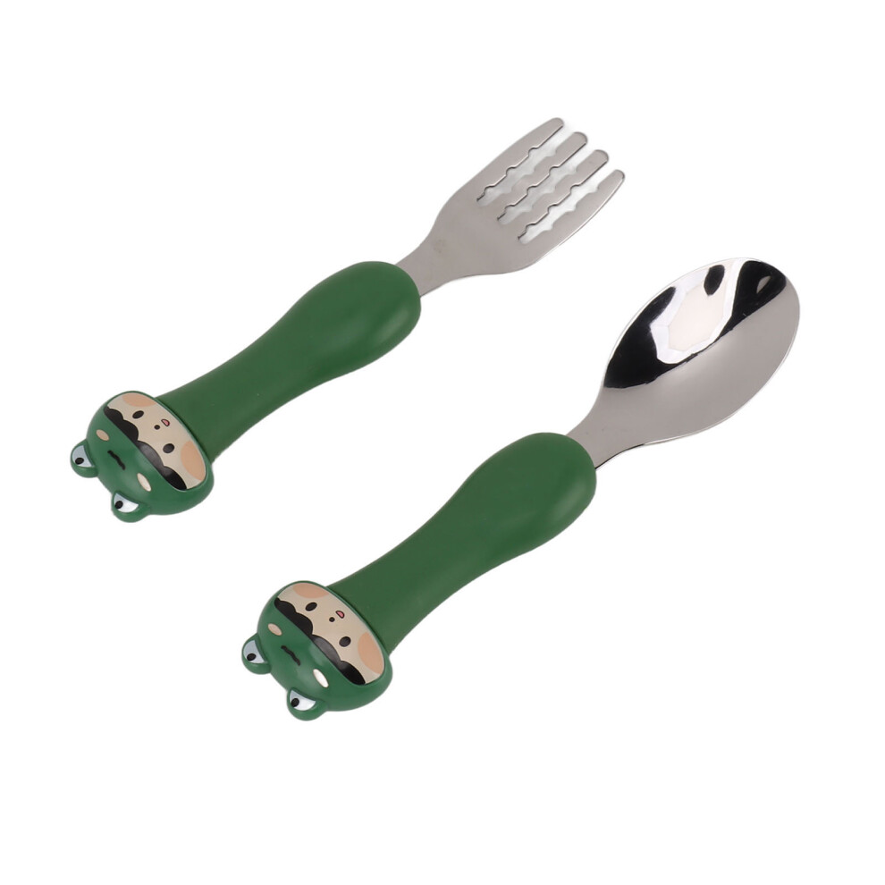 Cute Cartoon Baby Fork & Spoon Set PP Handle Stainless Steel Tableware for Children Feeding