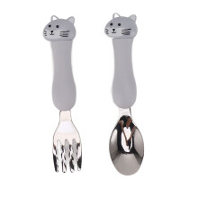 Babytischset mit Cartoon-Design, Gabel und Löffel, PP-Griff, Edelstahl