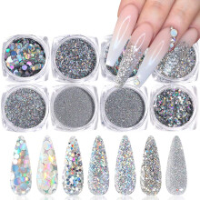 Glitter Diamant Lonrach do Tairní, Meascán Aicrileach UV Óir Corcra le haghaidh Maisiú Ealaíne Ingne Saincheaptha, 8 mBosca Púdar Glitter