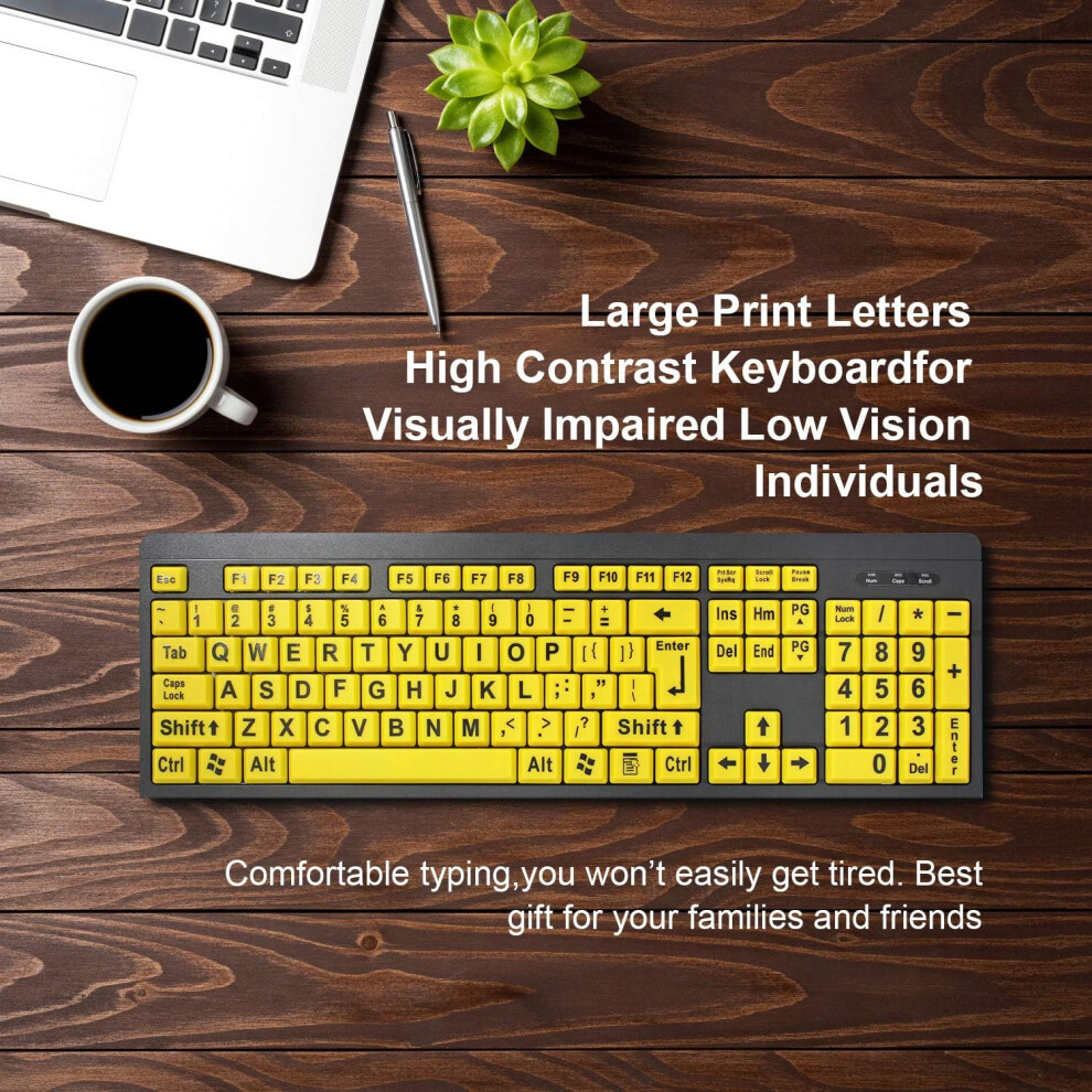 Enhanced Visibility Large Print Keyboard, High Contrast And Keys For Clear Reading, Ergonomics Design For Comfortable Typing Experience Yellow/Black 9169997043580