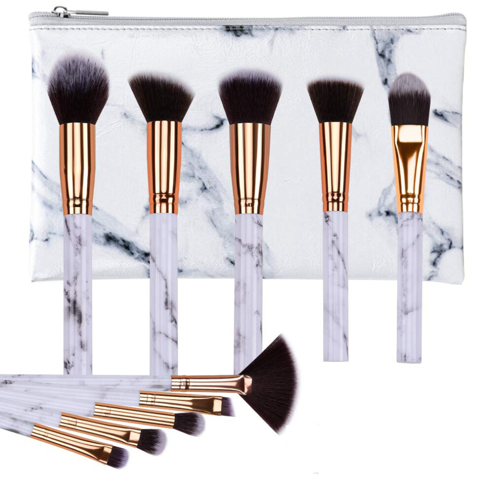 Professional Makeup Brushes, Marble Makeup Brush Set, Premium Synthetic Kabuki For Foundation Concealer Eyeshadow, Powder Blush Contour, With Makeup