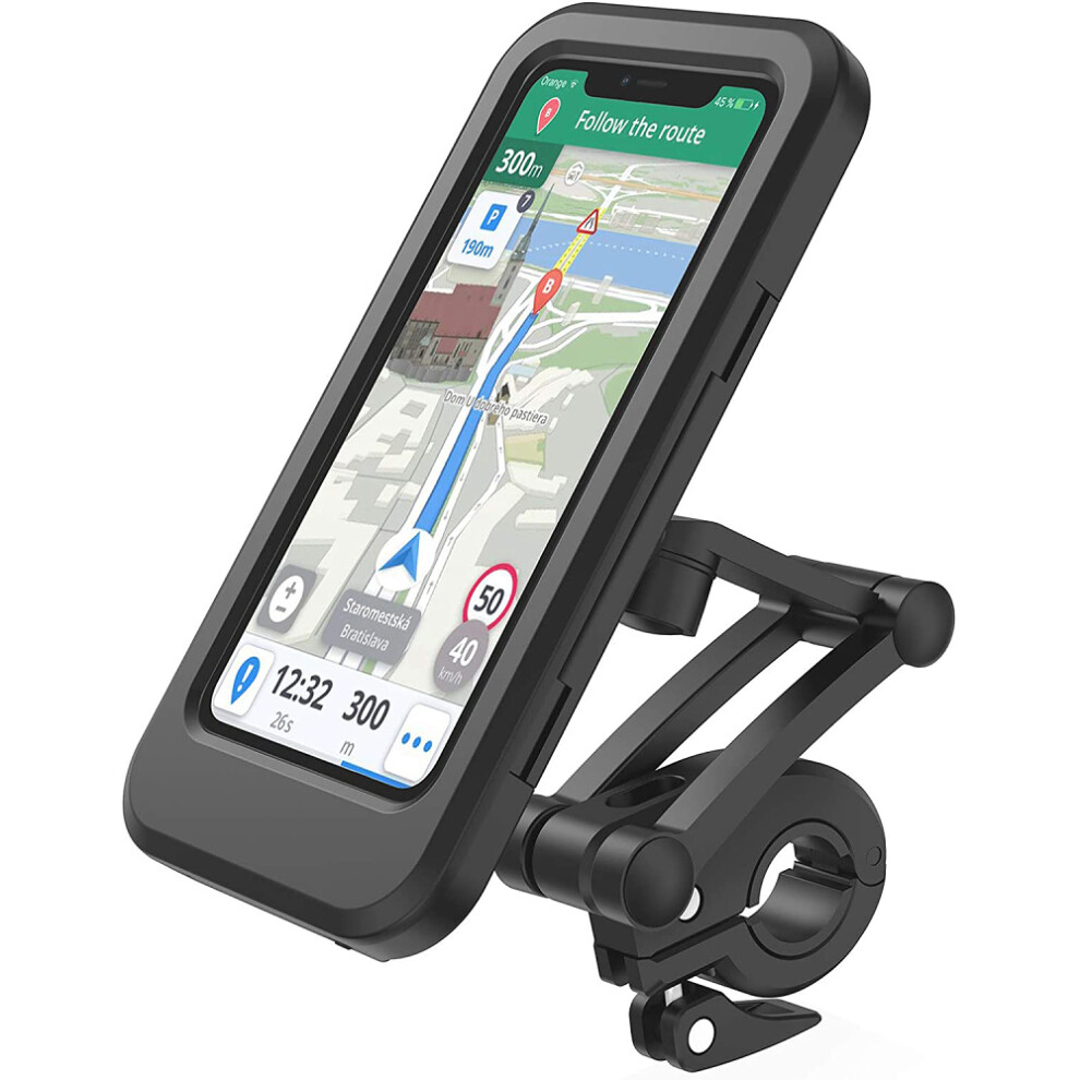 Bicycle Phone Clamp, Waterproof Motorcycle Mount With Solid Aluminium Base, 360 Degree Rotation For Smartphones Up To 6.7 Inches, Black 9128293952439