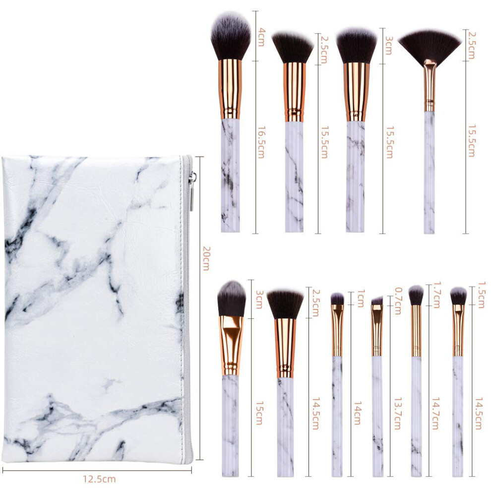 Soft Makeup Brushes, Precision Brushes With Marble Handle, Synthetic Fibers For Non-Shedding Professional Makeup Application, Complete Makeup Brush