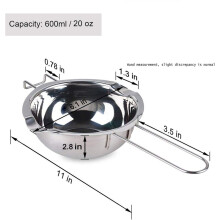 Double Boiler Set, 600ML Stainless Steel Melter, Chocolate Butter Cheese Candy Wax Melting Pot, Heat Resistant Handles, Double Pour Spout, Flat