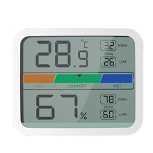 Termômetro e higrômetro para suas necessidades internas. Indicador de conforto em tela LCD grande garante fácil leitura. Sensor digital de