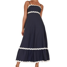 Dames 2025 Zomer Flowy Maxi Jurk Casual Mouwloos Spaghettibandjes Ruffle Strand Lange Jurken Zwart L