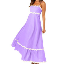 Dames 2025 Zomer Flowy Maxi Jurk Casual Mouwloos Spaghettibandjes Ruffle Strand Lange Jurken Taro Paars S