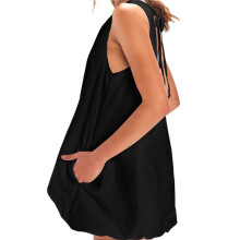 -Jurk voor Dames Zomer Mouwloos Sleutelgat Strik Achterkant Tank Korte Jurk Ronde Hals Zomerjurk met Zakken Zwart S