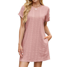 Vestidos Femininos com Babados, Manga Curta, Decote em V, Mangas Curtas, Cor Sólida, Fluidos, Vestidos de Verão, Pó Escuro XL