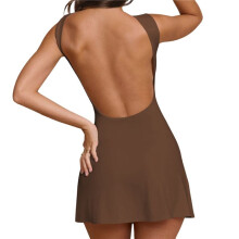 Vestido Curto Feminino de Verão Sem Mangas com Decote Canoa e Ajuste Slim para Festa e Clube, Vestidos Justos, Café L