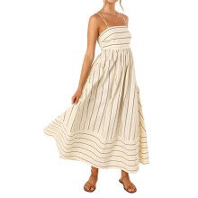 Damen Maxikleid mit Gestreifter Rückseite, Gesmokten Spaghettiträgern, Cut-Outs, Fließendem Swing-Langkleid Aprikose XL